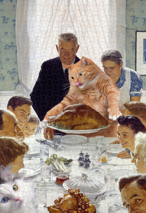 Norman Rockwell, Freedom from Want: Give you Turkey to the Cat. Jigsaw Puzzle