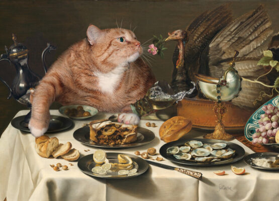 Pieter Claesz, Still Life with Turkey Pie and the Cat postcard